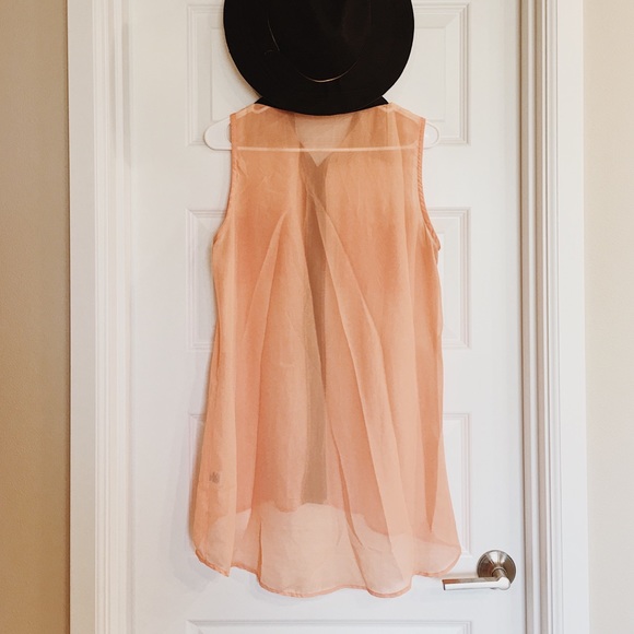 Kirra Button-Up Semi Sheer Peach Flowy Top - Picture 5 of 5